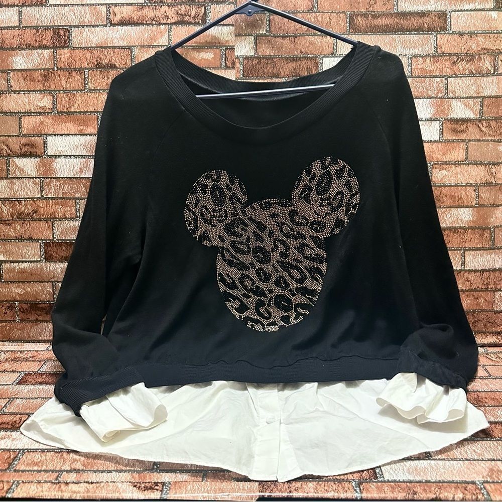 Feel Xaradu top Shirt long sleeve leopard Minnie Mouse face size 6